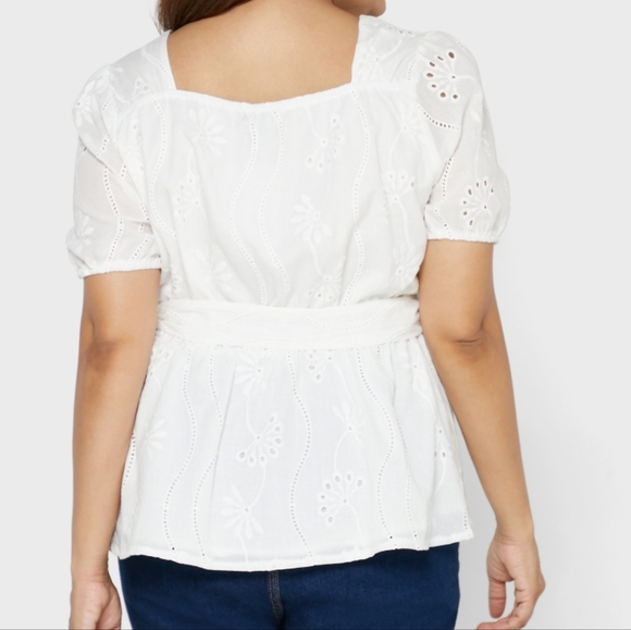 White Cotton Eyelet Peplum Top 3XL - Picture 2 of 6